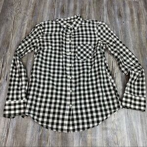 Merona Button Down Black White Buffalo Plaid SZ XS